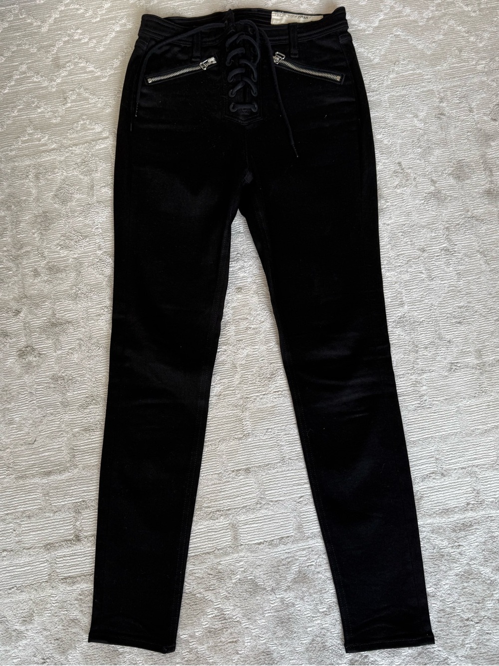 Rag & Bone Black Lace Up High Rise Skinny in Black